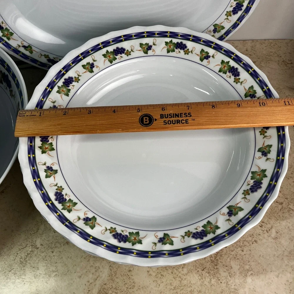 Melamine Ware Dinnerware Set 21pc White Grape Vine Pattern Platters Bowls Spoons